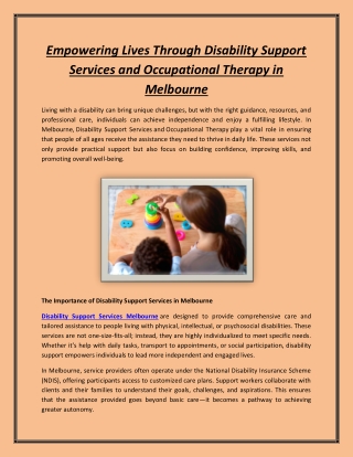 Empowering Lives Through Disability Support Services and Occupational Therapy in