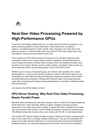 GPU Server Hosting_ The Role of High-Performance GPUs in Real-Time Video Processing and Streaming
