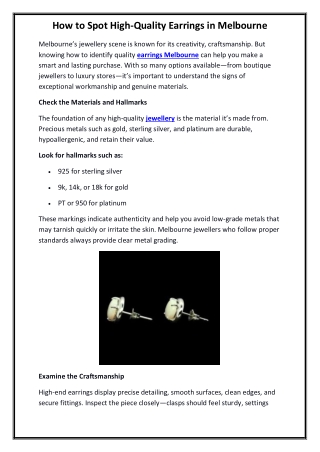 How to Spot High-Quality Earrings in Melbourne