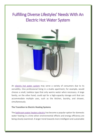 Fulfilling Diverse Lifestyles' Needs With An Electric Hot Water System