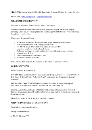 SELENTRY Luxury Furnished Monthly Rentals for Business 1111