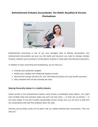 Entertainment Industry Accountants Tax Relief, Royalties & Income Fluctuations