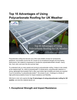 Top 10 Advantages of Using Polycarbonate Roofing for UK Weather