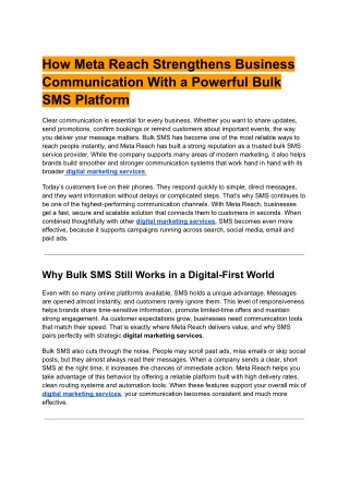 How Meta Reach Strengthens Business Communication With a Powerful Bulk SMS Platf