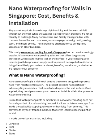 Nano Waterproofing for Walls in Singapore Cost, Benefits & Installation
