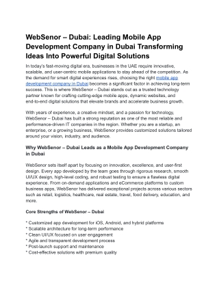 WebSenor – Dubai: Leading Mobile App Development Company in Dubai Transforming I