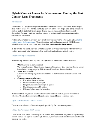 Hybrid Contact Lenses for Keratoconus
