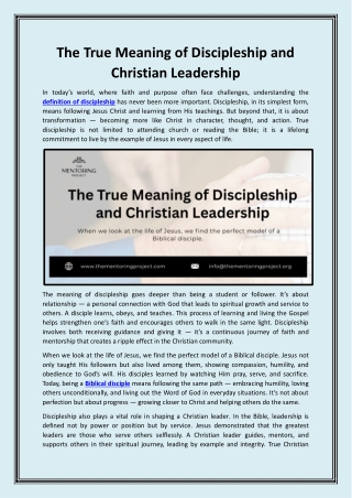 The True Meaning of Discipleship and Christian Leadership