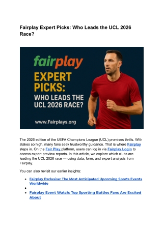 Fairplay Expert Picks Who Leads the UCL 2026 Race
