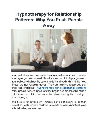 Hypnotherapy for Relationship Patterns - Why You Push People Away