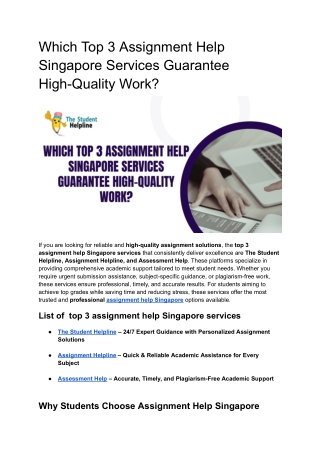 Which Top 3 Assignment Help Singapore Services Guarantee High-Quality Work