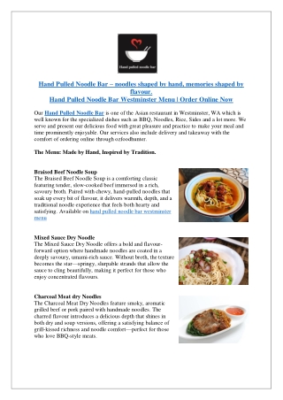 Hand Pulled Noodle Bar Westminster Menu | Order Online Now