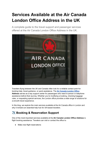 Services Available at the Air Canada London Office Address in the UK