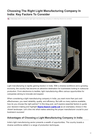 Choosing The Right Light Manufacturing Company In India Key Factors To Consider