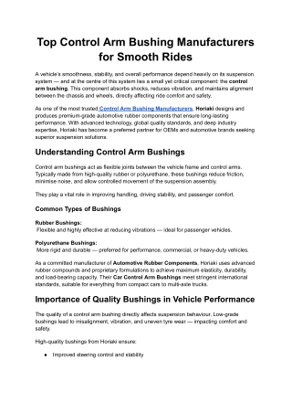 Top Control Arm Bushing Manufacturers for Smooth Rides