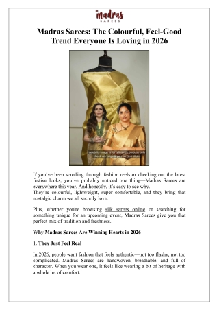 Madras Sarees The Colourful, Feel-Good Trend Everyone Is Loving in 2026