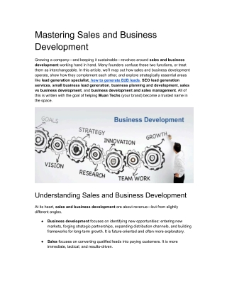 Mastering Sales and Business Development