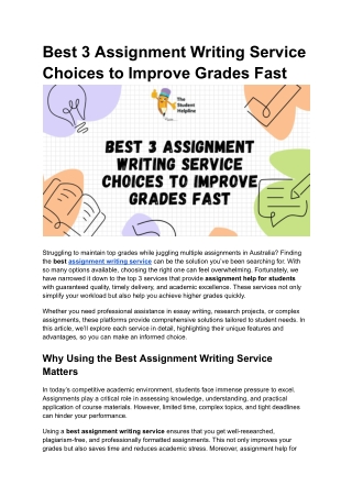 Best 3 Assignment Writing Service Choices to Improve Grades Fast