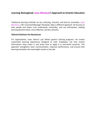 Learning Reimagined Isaac Mentouri’s Approach to Smarter Education