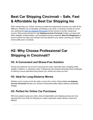 Best Car Shipping Cincinnati – Safe, Fast & Affordable by Best Car Shipping Inc