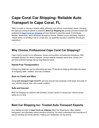 Cape Coral Car Shipping_ Reliable Auto Transport in Cape Coral, FL