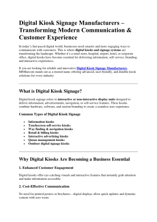 Digital kiosk Signage Manufacturers