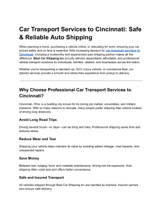 Car Transport Services to Cincinnati_ Safe & Reliable Auto Shipping