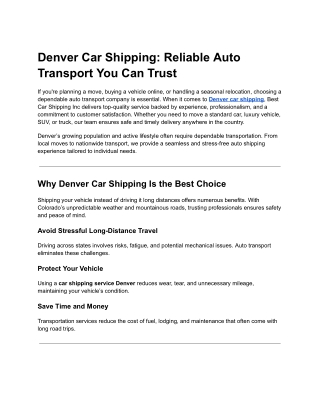 Denver Car Shipping_ Reliable Auto Transport You Can Trust