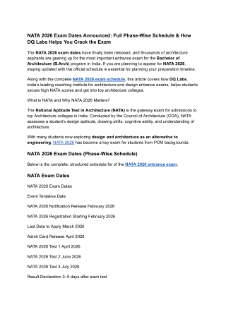 NATA 2026 Exam Dates Announced_ Full Phase-Wise Schedule & How DQ Labs Helps You Crack the Exam