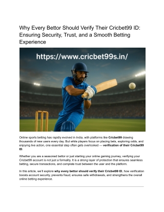 Why Every Bettor Should Verify Their Cricbet99 ID_ Ensuring Security, Trust, and a Smooth Betting Experience