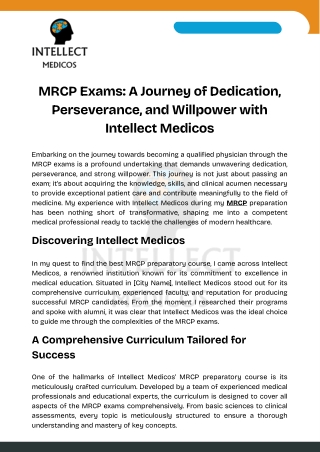 MRCP Exams A Journey of Dedication, Perseverance, and Willpower with Intellect Medicos