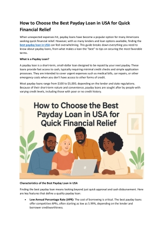 How to Choose the Best Payday Loan in USA for Quick Financial Relief