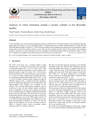 Analysis of vortex formation around a circular cylinder at low Reynolds number