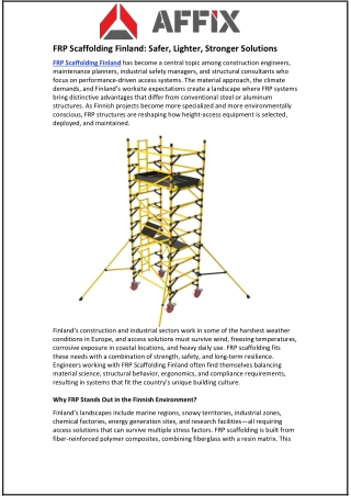 FRP Scaffolding Finland: Safer, Lighter, Stronger Solutions