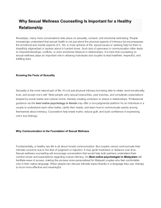 Why Sexual Wellness Counselling Is Important for a Healthy Relationship