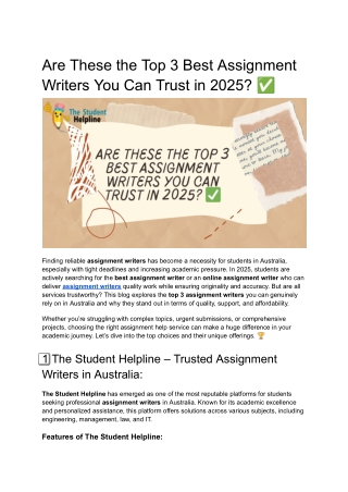 Are These the Top 3 Best Assignment Writers You Can Trust in 2025