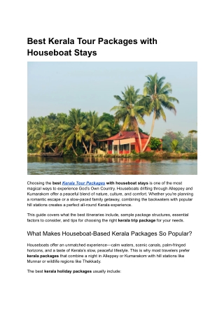 Best Kerala Tour Packages with Houseboat Stays