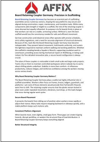 Board Retaining Coupler Germany: Precision in Scaffolding