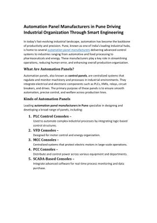 Automation Panel Manufacturers in Pune Driving Industrial Organization Through Smart Engineering