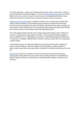 High Quality HDPE Electrofusion Fittings for Agriculture Arihant Plast