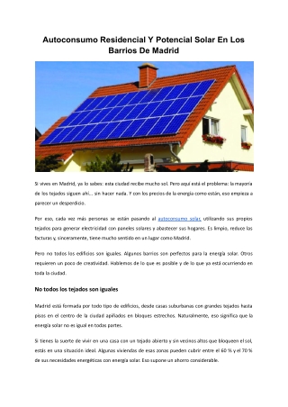 Autoconsumo Residencial Y Potencial Solar En Los Barrios De Madrid