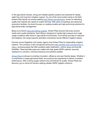 Leading HDPE Fittings Manufacturers and Sprinkler Pipe Supplier Arihant Plast