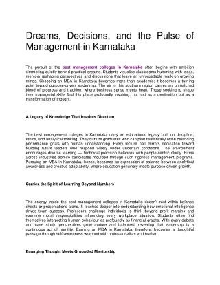 Dreams, Decisions, and the Pulse of Management in Karnataka
