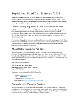Top Mutual Fund Distributors of 2025