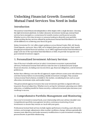 Unlocking Financial Growth: Essential Mutual Fund Services You Need in India