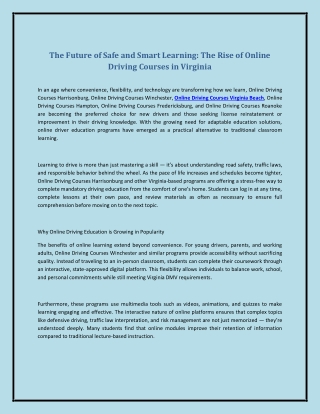 The Future of Safe and Smart Learning: The Rise of Online Driving Courses in Vir