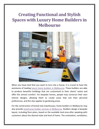 Creating Functional and Stylish Spaces with Luxury Home Builders in Melbourne
