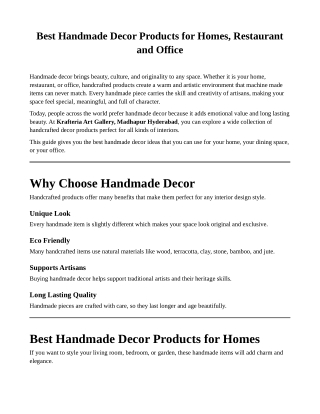 Best Handmade Decor Products for Homes, Restaurant and Office