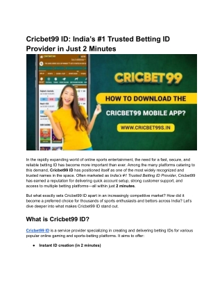 Cricbet99 ID_ India’s #1 Trusted Betting ID Provider in Just 2 Minutes