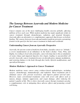 The Synergy Between Ayurveda and Modern Medicine for Cancer Treatment
